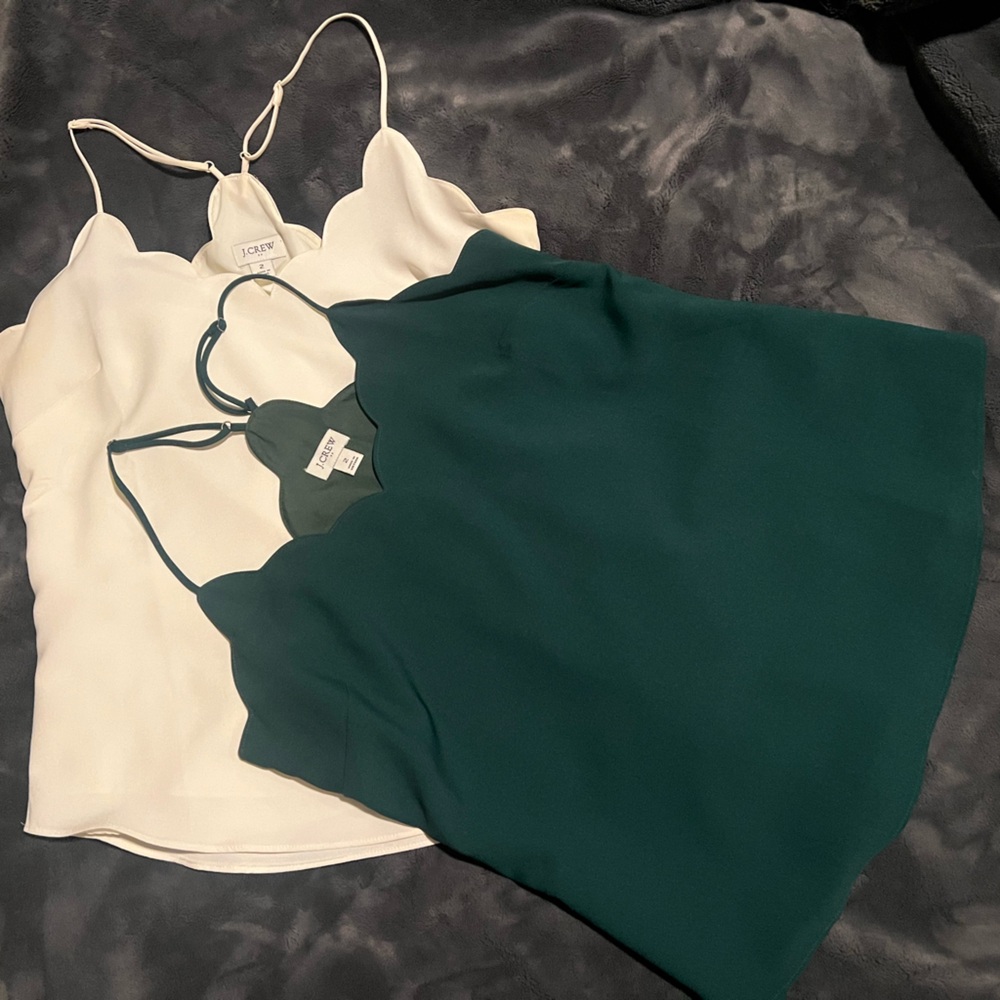 Bundle of Lush Green and Cream Scalloped Camisoles
